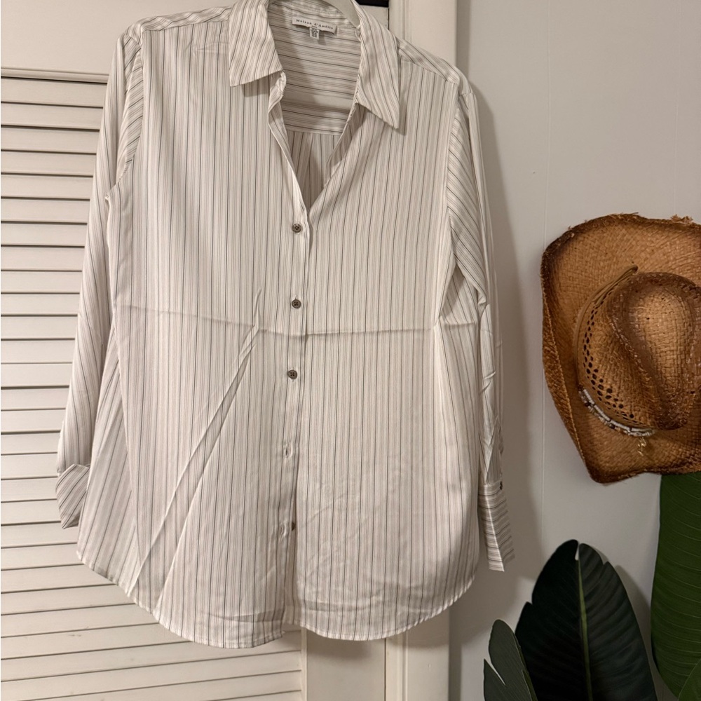Satin White Striped Women’s Button down Shirt